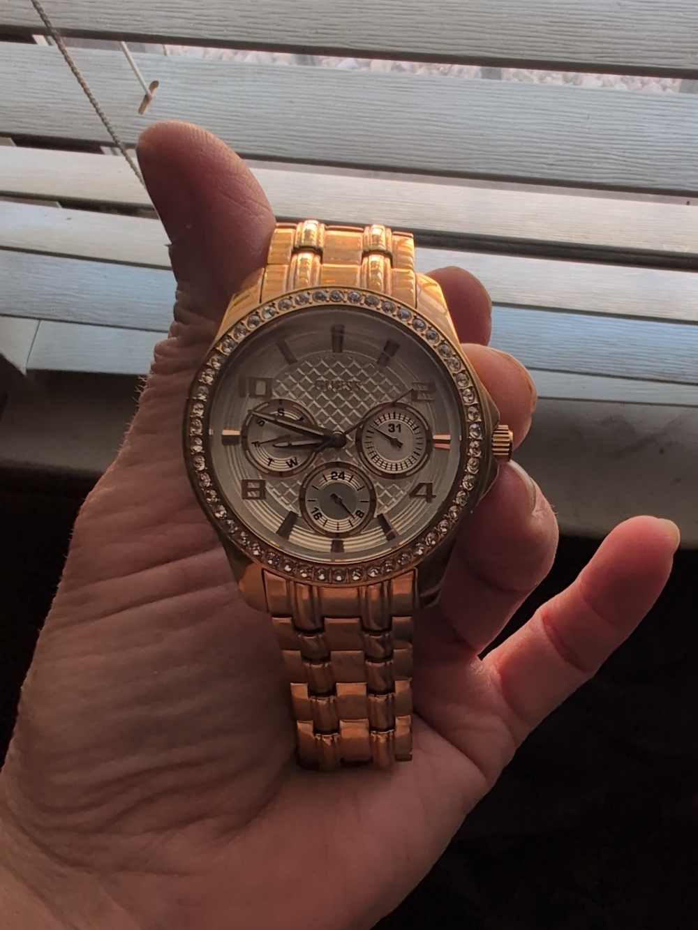 Guess Rose Gold Crystal Bezel Multi-Function Men's Watch